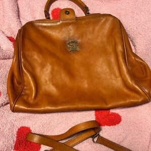 Pratesi Firenze Italian Leather Doctor Bag Purse Crossbody Brown Vintage